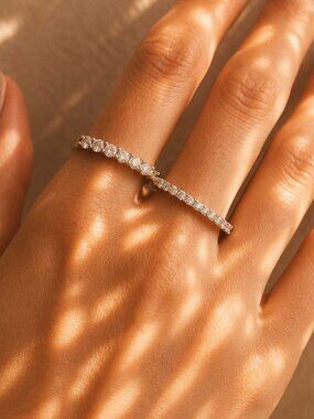 Museori Moissanite Eternity Band Silver, Stacking Ring, Pave Wedding Band